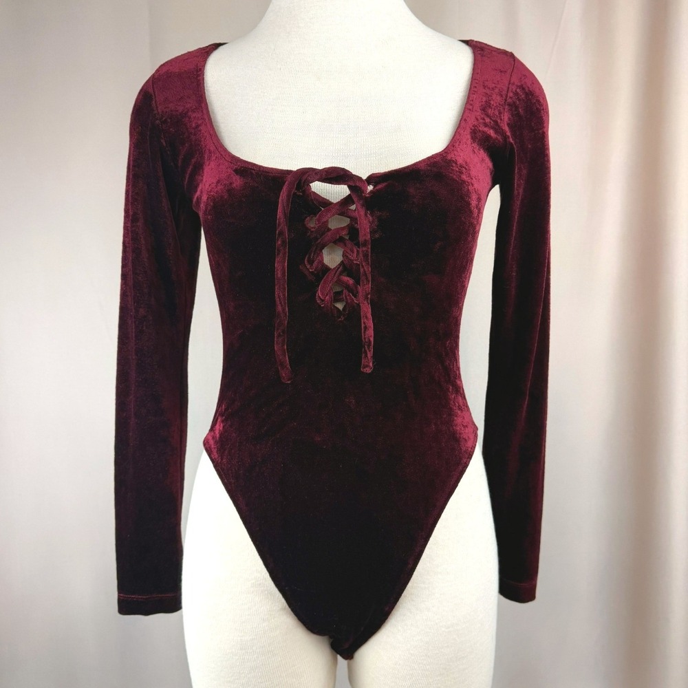 Vintage VICTORIAS SECRET Red Velvet Corset Bodysuit (M) 90s Y2K USA‎ Goth Vamp